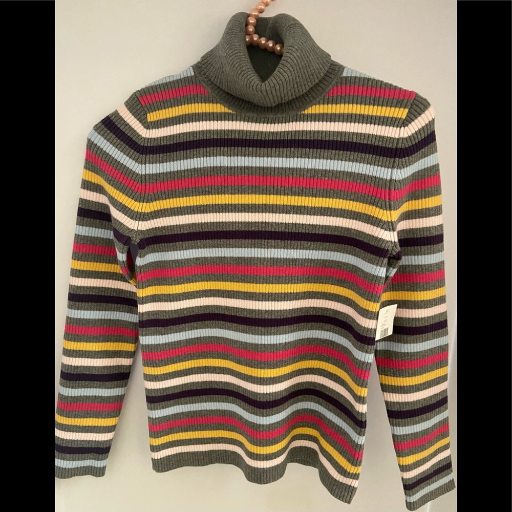 BNWT Girl’s Cotton Blend Multi-Stripe Ribbed Turtleneck Sweater - SIZE L (14)